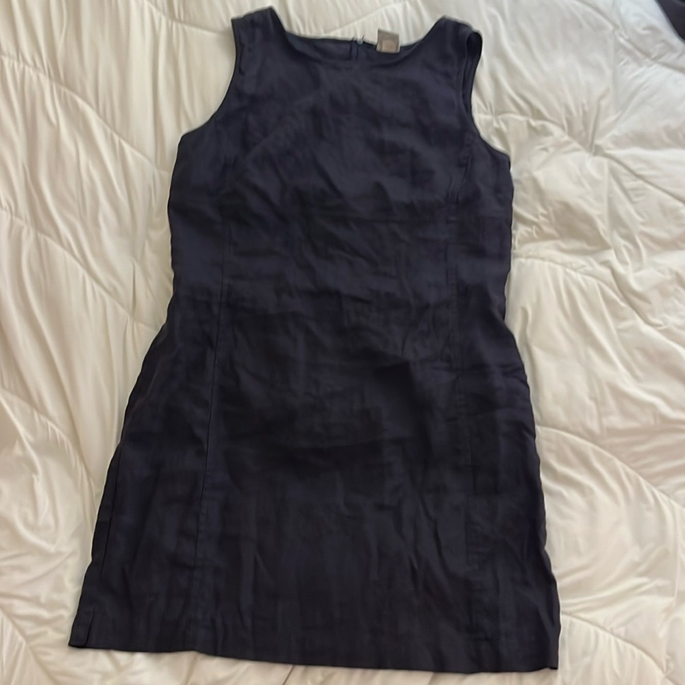 Old navy vintage dark blue linen sheath linen sleeveless mini dress women's